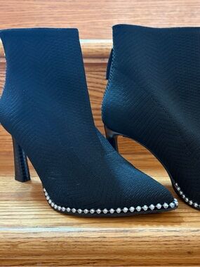 BCBGeneration Black Stud-Trim Pointed Sock Booties